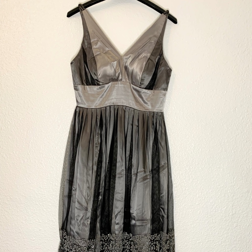 Charcoal Gray Lace Tulle Midi Dress | Romantic Evening Dress